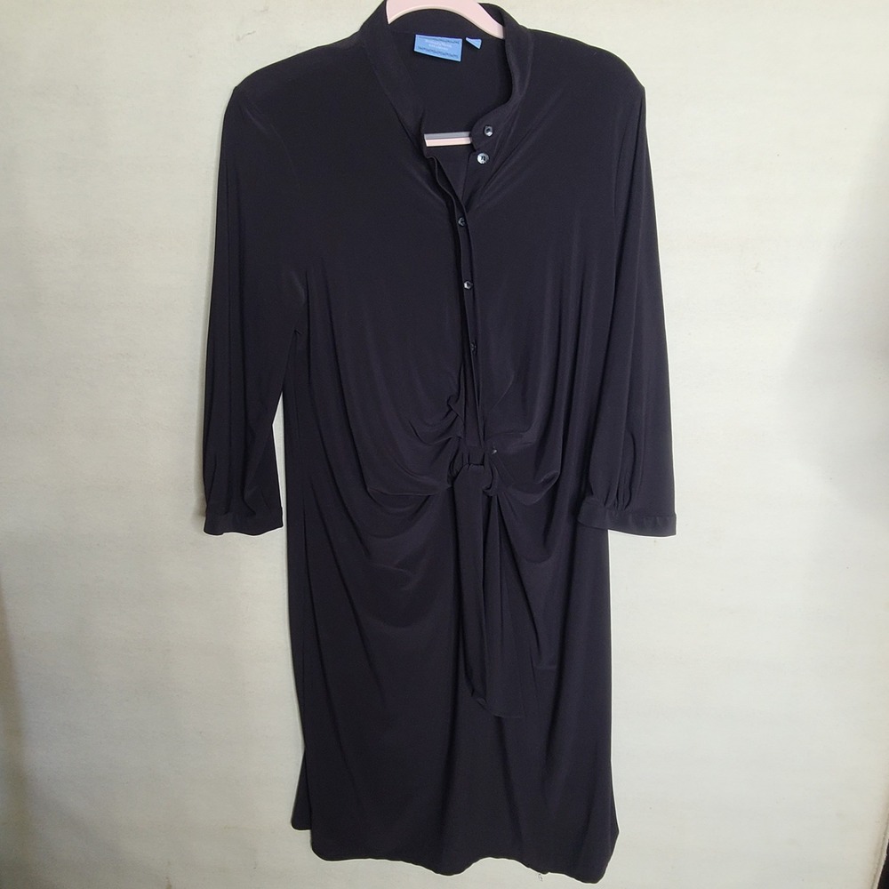 Simply Vera Vera Wang Black Long Sleeve Button Down Knot Front Midi Dress